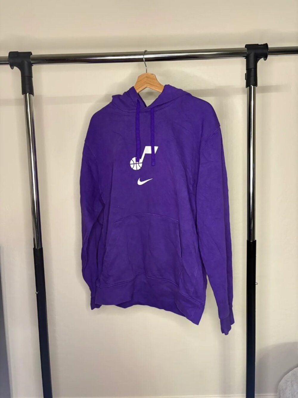 Nike NBA Utah Jazz Purple Hoodie Mens L Note Logo Swoosh Fleece Pullover